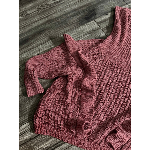 Express Size Small Taupewine Chunky Knit Sweater CowlNeck and/or Off Shoulder - Picture 3 of 6